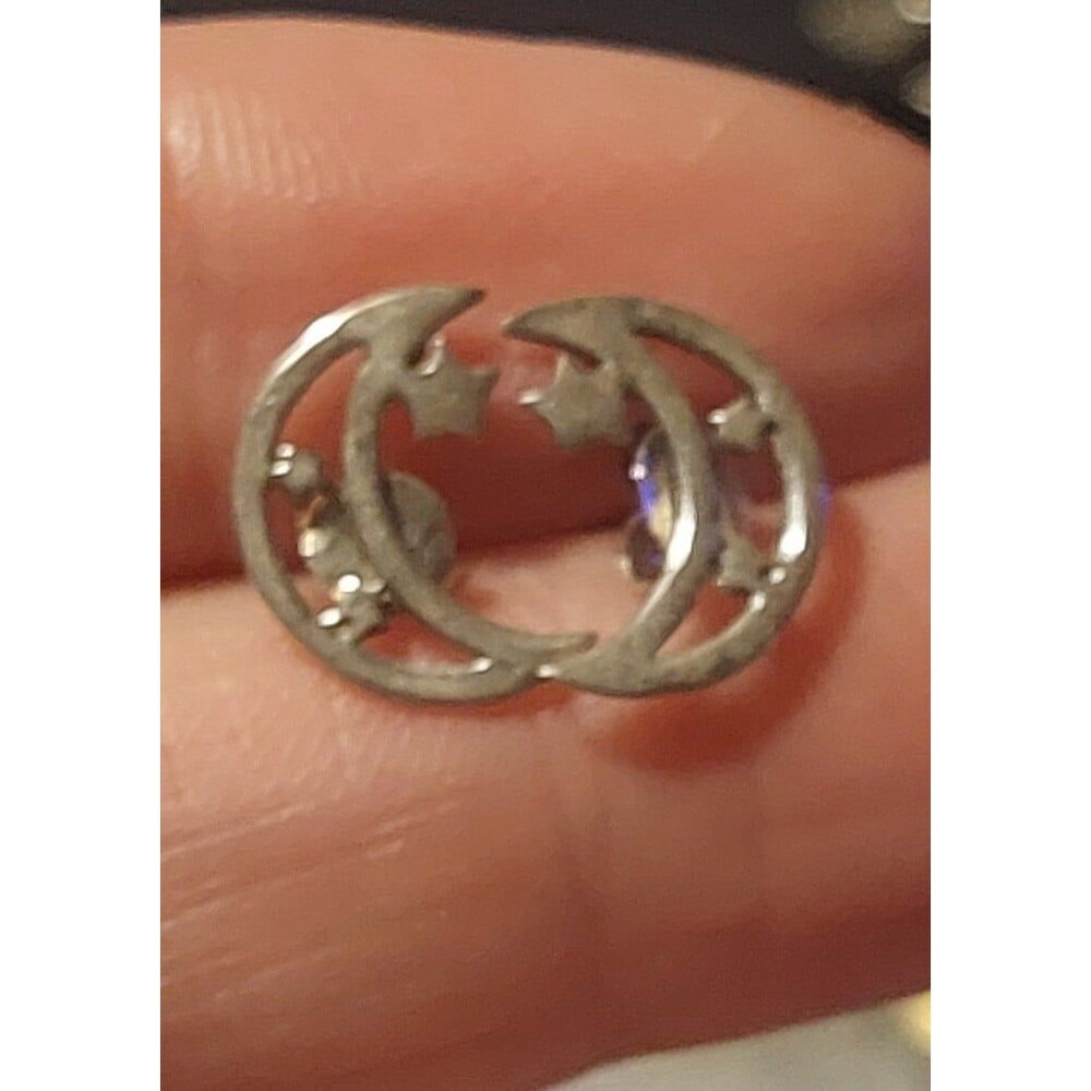 Sterling silver moon and star studs